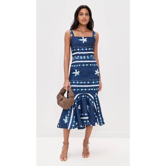 JBQ Natasha Tie Dye Midi Dress in Indigo Shibori L